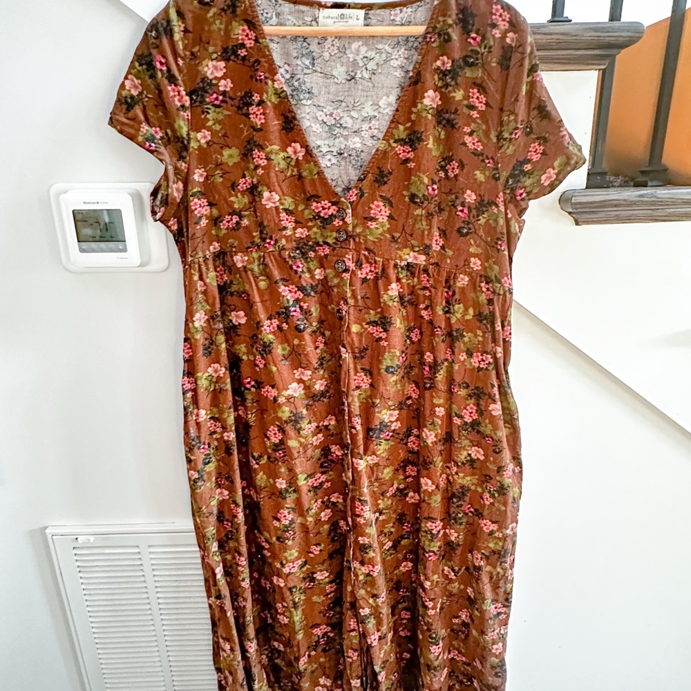 Natural Life Floral Brown Corduroy Dress